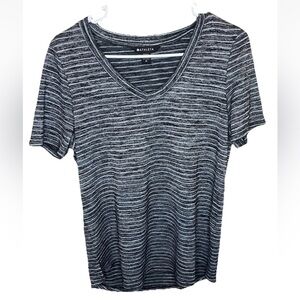 Athleta Charcoal Stripe Scoop V-Neck Short Sleeve Breezy Tee Top Size M EUC